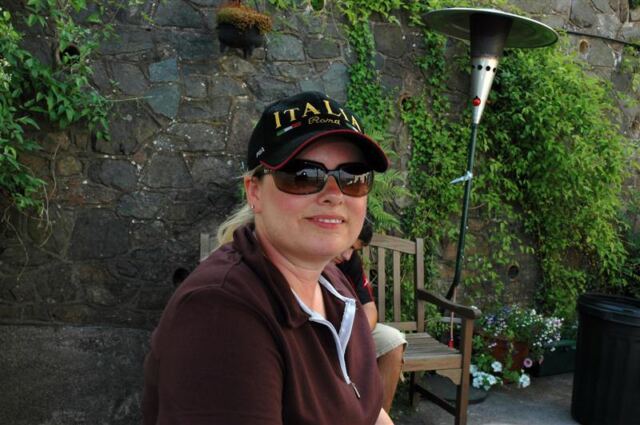 Kathy enjoys the shade