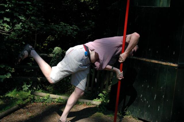 Julian prepares to do the 'pole trick'