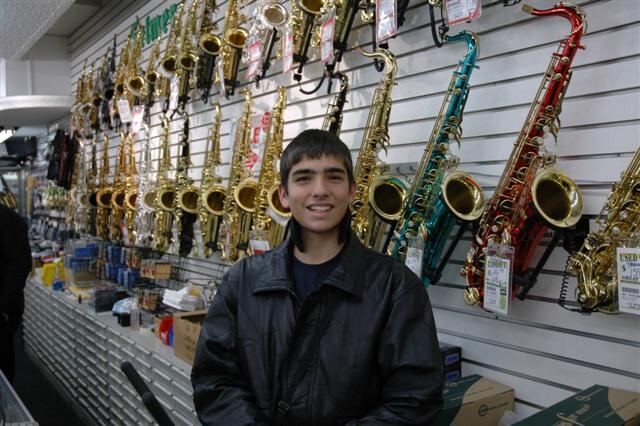 Andrew and the row of saxophones