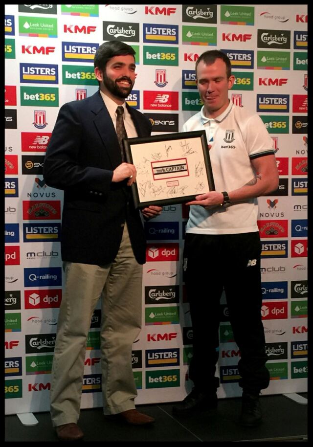 Andrew receives the Captain's armband from the Stoke Man-of-the-Match, Glenn Whelan (1)