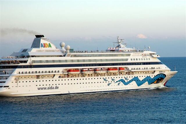 Humorously decorated cruise ship