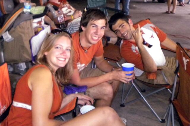 Elise, Zach, and Andrew at the tailgate