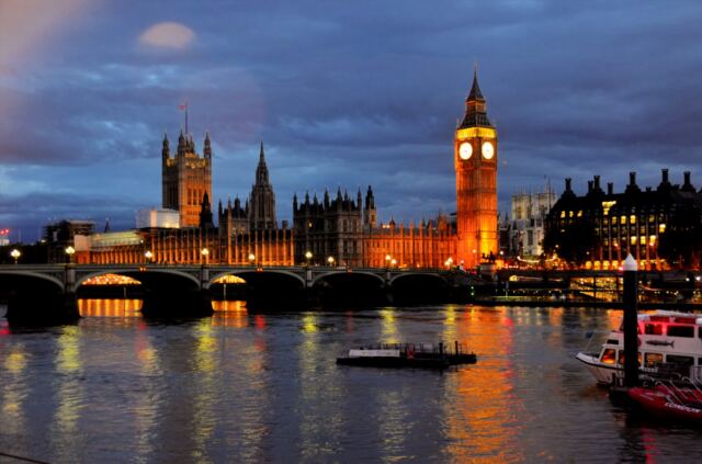 Parliament across the Thames at night