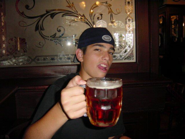 Andrew enjoys a pint of Bass