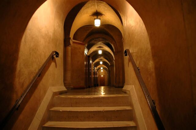 Crypt stairs and hallway
