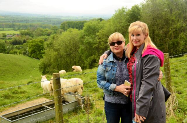Kathy, LeAnn, and Cotswolds sheep