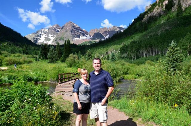 Kathy and Roger with the Maroon Bells in the distance