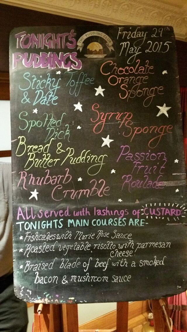 The Pudding Club - tonight's pudding menu