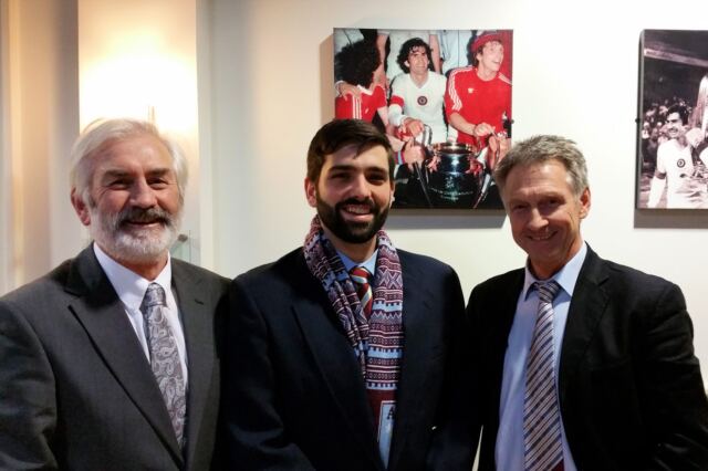 Dennis Mortimer, Andrew, and Kenny Swain in the 1982 Team Lounge