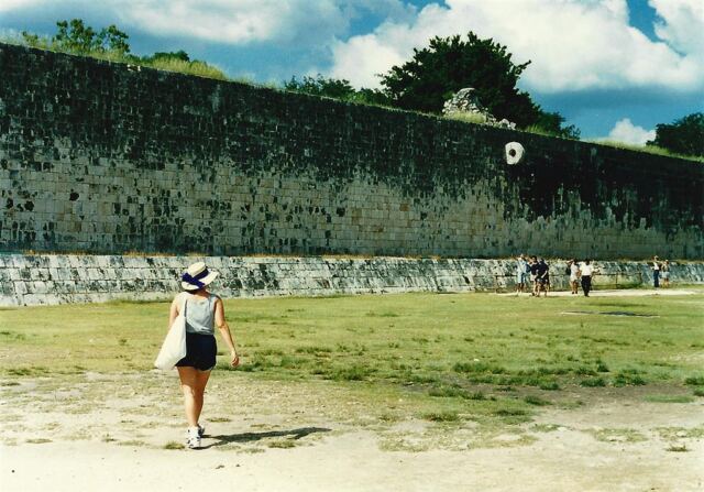 Chichen Itza ball court interior - note the hoop high on the wall