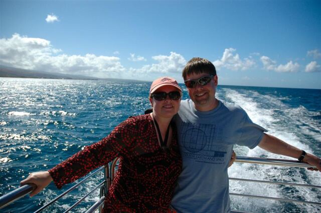 Kathy and Steve at the back of the boat