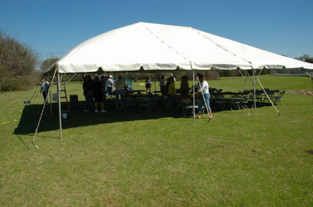 Setting up the tent