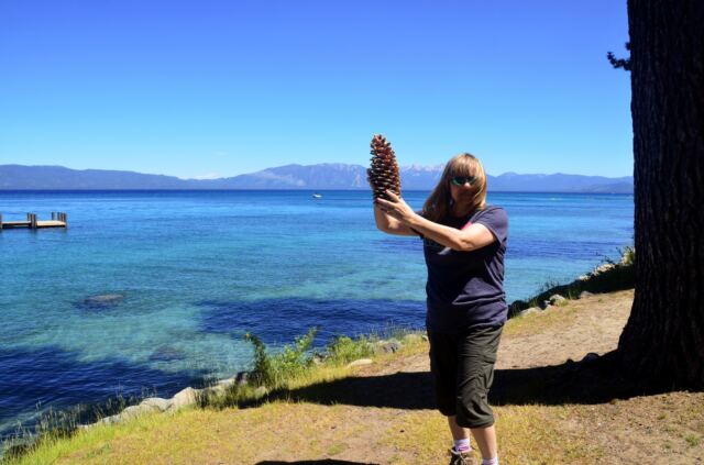 Kathy and the massive pine cone 01