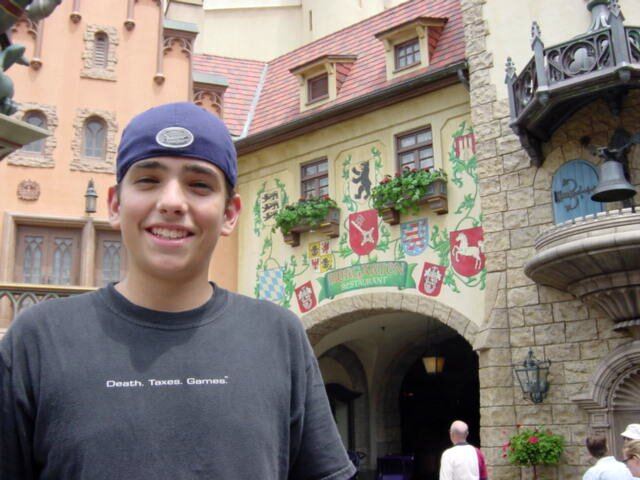 Andrew in front of German beer garden