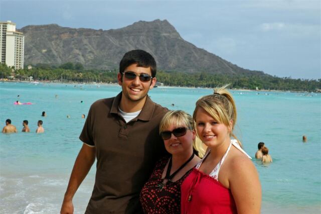 Andrew, Kathy, and Melanie on Waikiki Beach