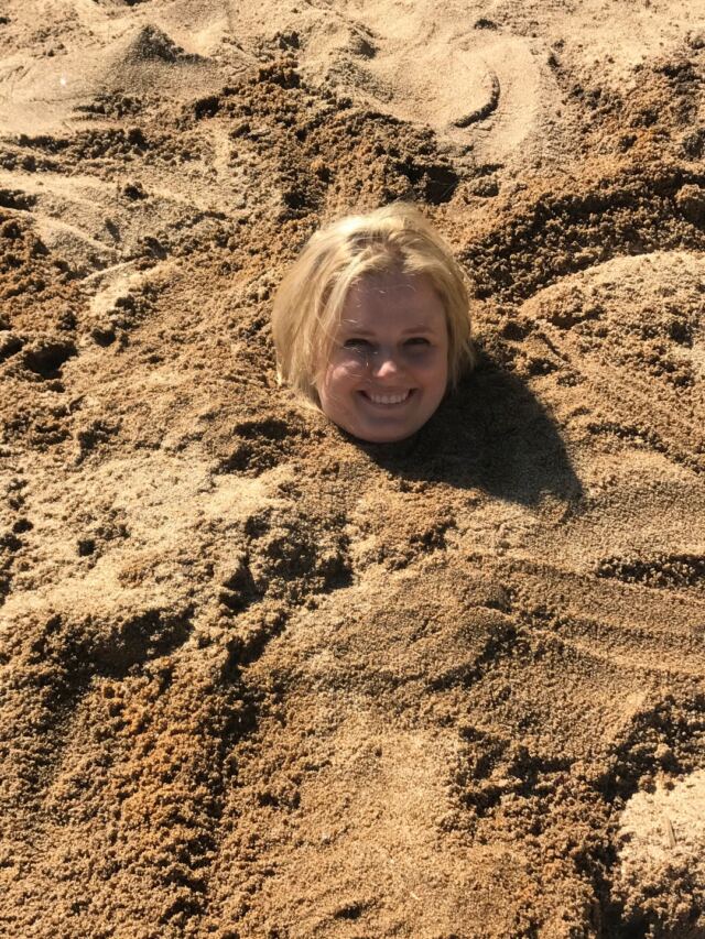 Sand Harbor - Melanie buried in the sand 2
