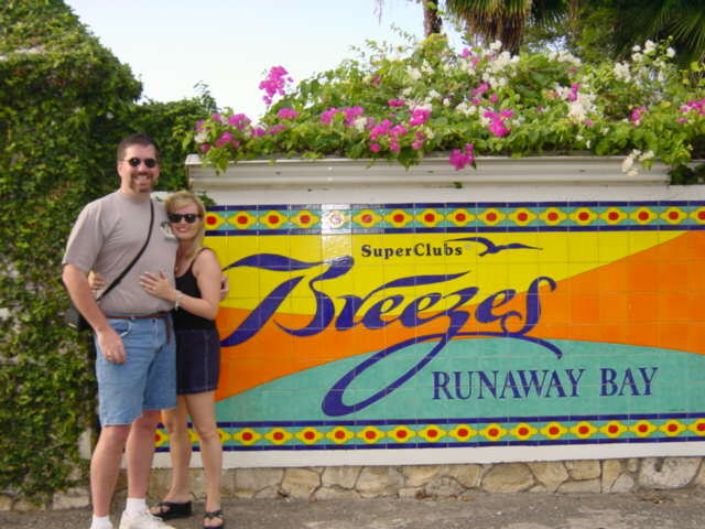 Roger and Kathy at Breezes sign