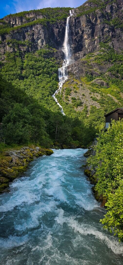 Briksdal stream and Volefossen waterfall