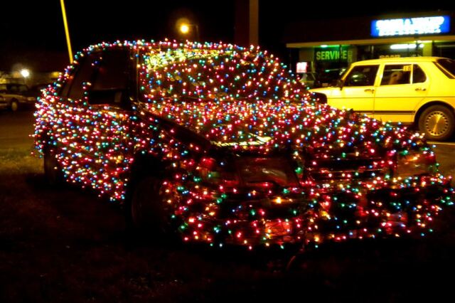 Christmas lights on a used car