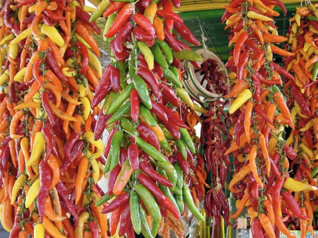 Hanging peppers - closeup