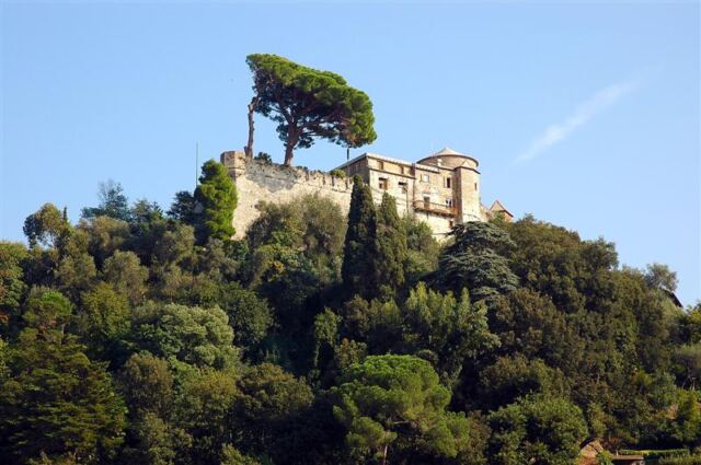 Closeup of hilltop castle