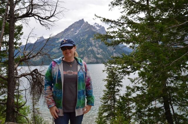 Kathy and cloudy Jenny Lake