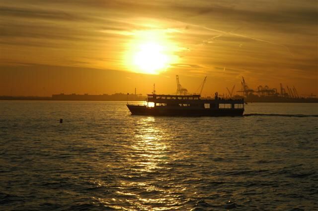 Sunset and ferry