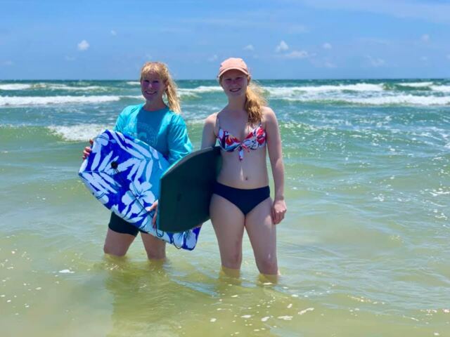 LeeLee and Kiersten hittin' the waves