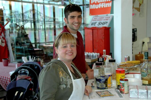 Andrew's ready to sample Kathy's new recipe