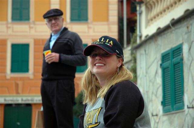 Kathy and an amused Italian gentleman