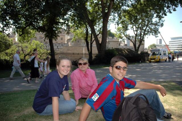 Mel, Kathy, and Andrew waiting on the bus