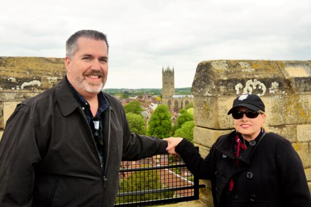 Warwick Castle - Roger and Kathy atop Guy's Tower