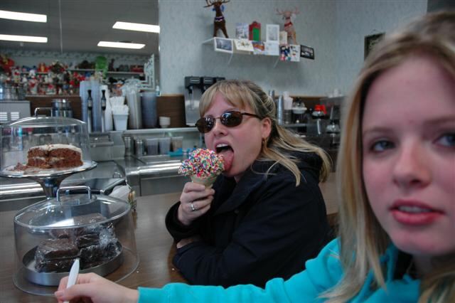 Kathy enjoys ice cream at Bischoff's