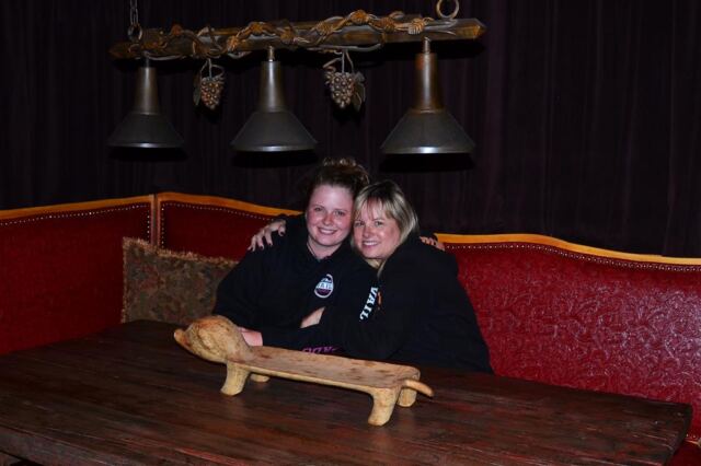 Mel and Kathy - Rustic Inn wine cellar for dinner (1)