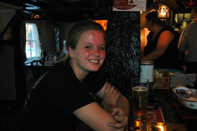 Melanie enjoys a pint of Strongbow