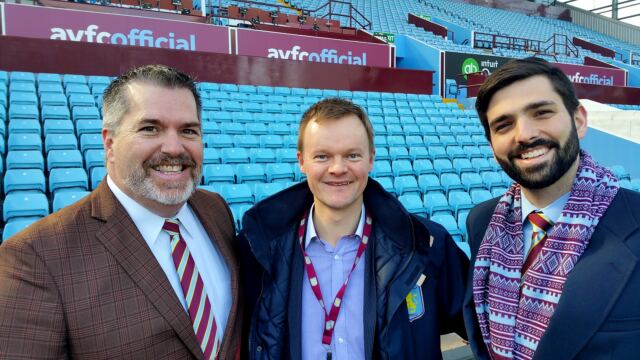 Roger and Andrew with Villa radio commentator, Jack Woodward