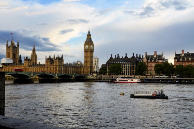 Parliament across the Thames near sunset