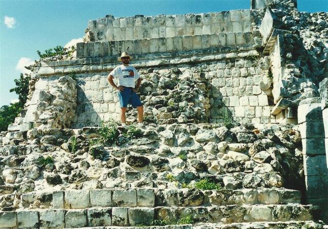 Roger atop the steps behind El Caracol