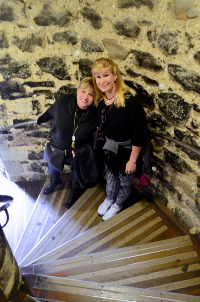 Kathy and LeAnn in circular staircase