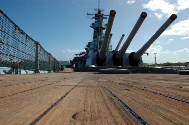 Wood deck and Missouri main guns