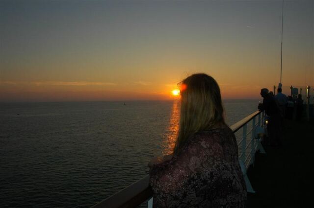 Kathy looks out over her first Mediterranean sunset