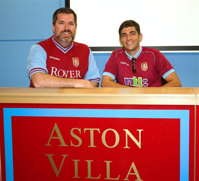 Dad and Andrew - at the Villa press desk