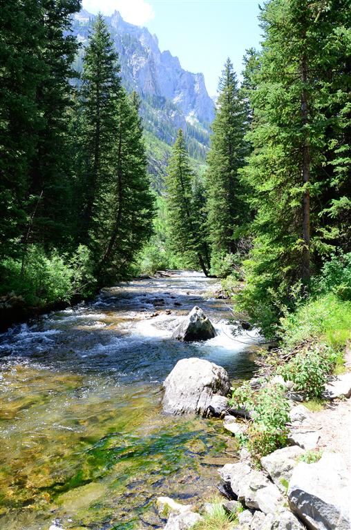 The stream and mountains in the distance