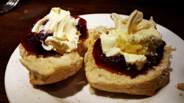 Scones, clotted cream, and jam