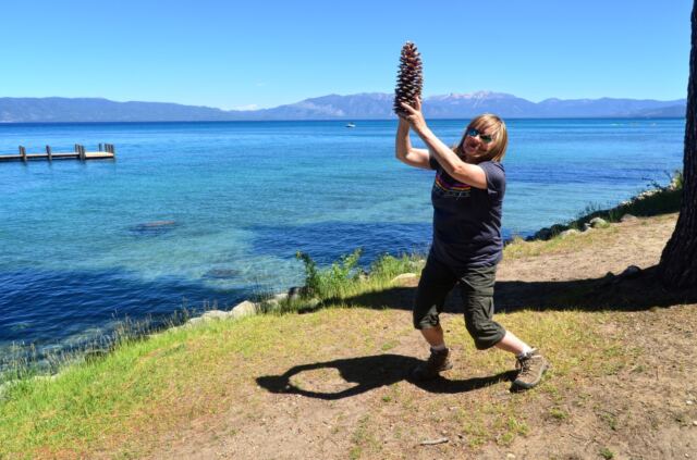 Kathy and the massive pine cone 03