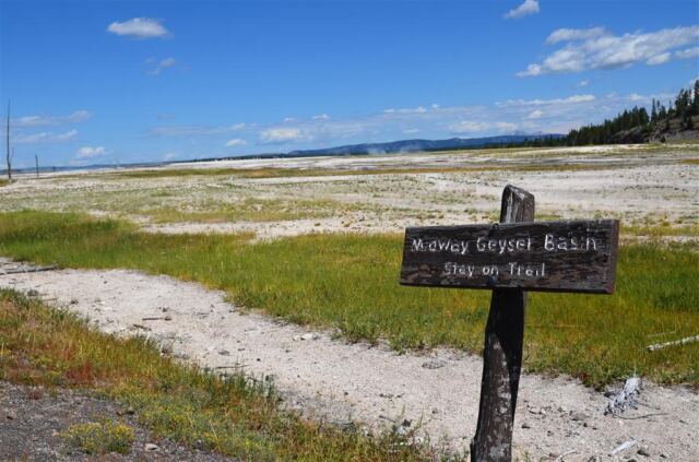The trail walked right alongside the edge of the Midway Geyser Basin