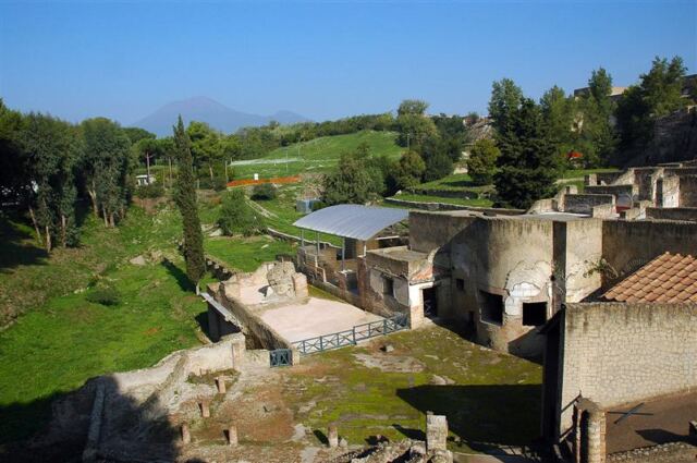 Pompeii entrance - with Mt. Vesuvius