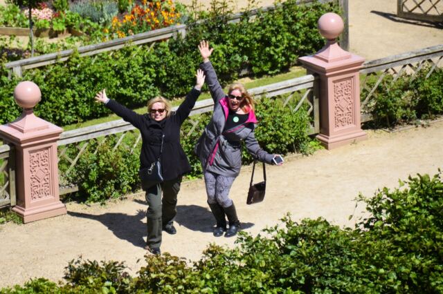 Kathy and LeAnn ham it up in the Gardens
