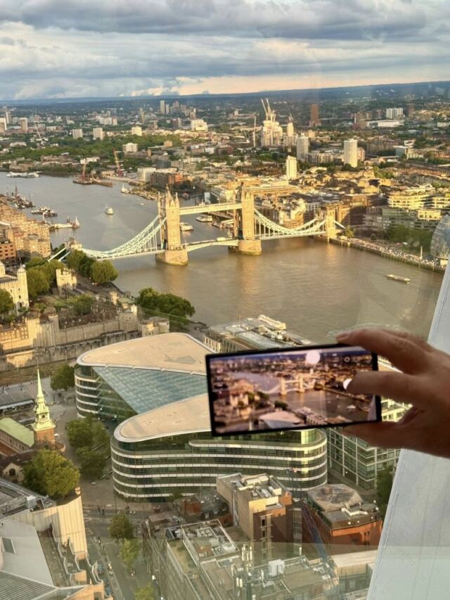 Taking a photo of taking a photo of Tower Bridge from Sky Garden