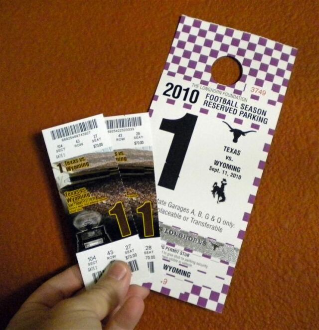 Game and parking tickets - Texas v Wyoming